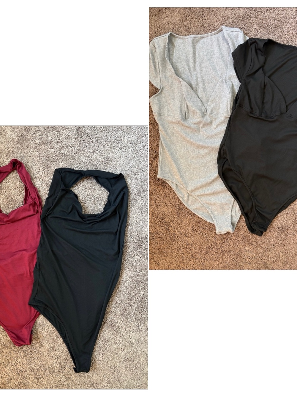 NWOT SHEIN Black & Burgundy Stretch Scoop Neck Bodysuits